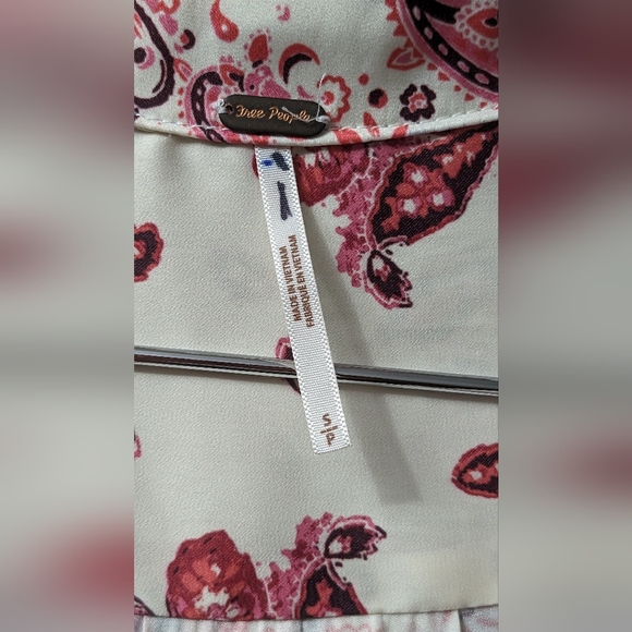 Free People Cream Red Sylvie Mini Dress Long Sleeve Paisley Print S - Picture 10 of 13